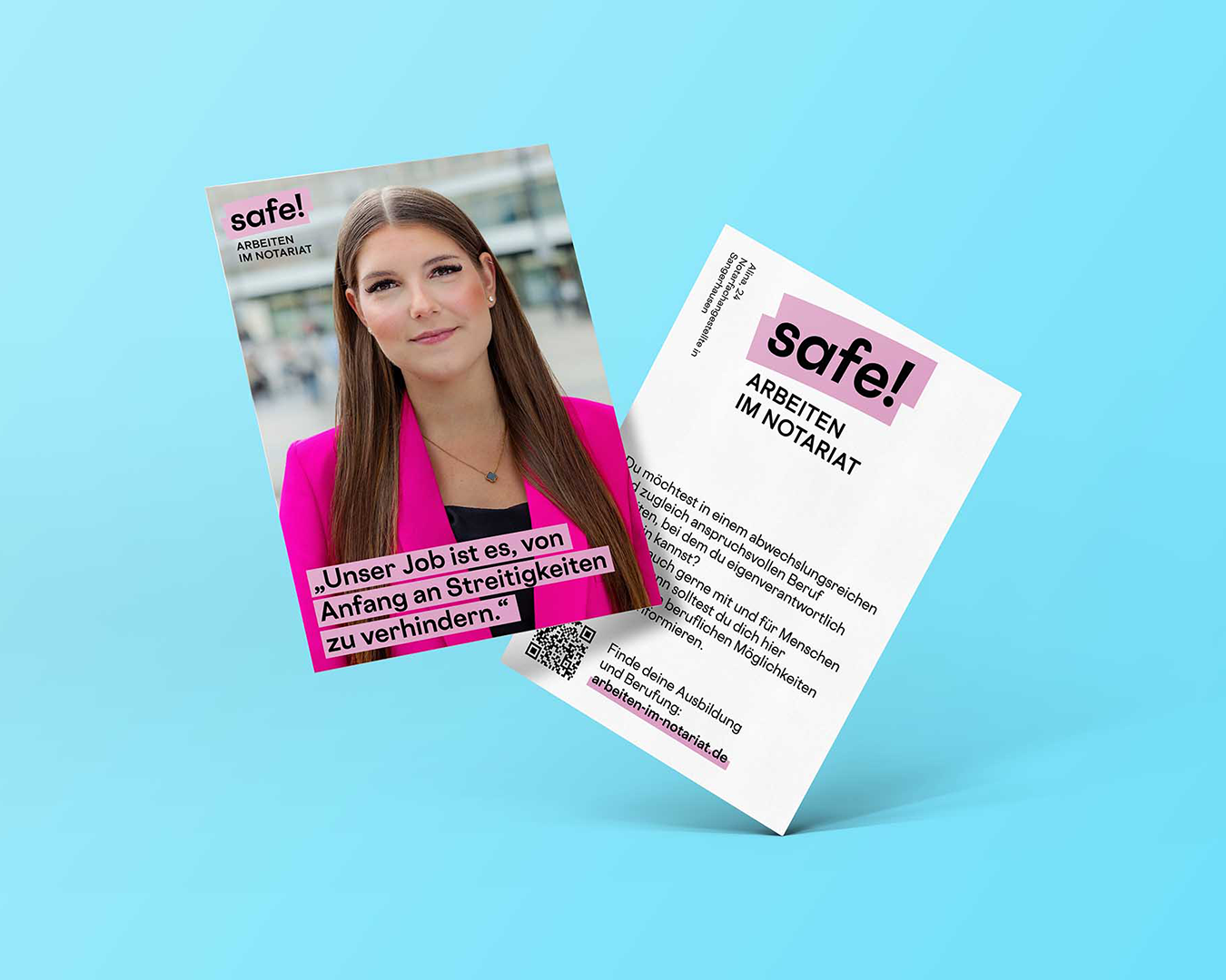 Postkartendesign der Kampagne safe! Arbeiten im Notariat für die Bundesnotarkammer