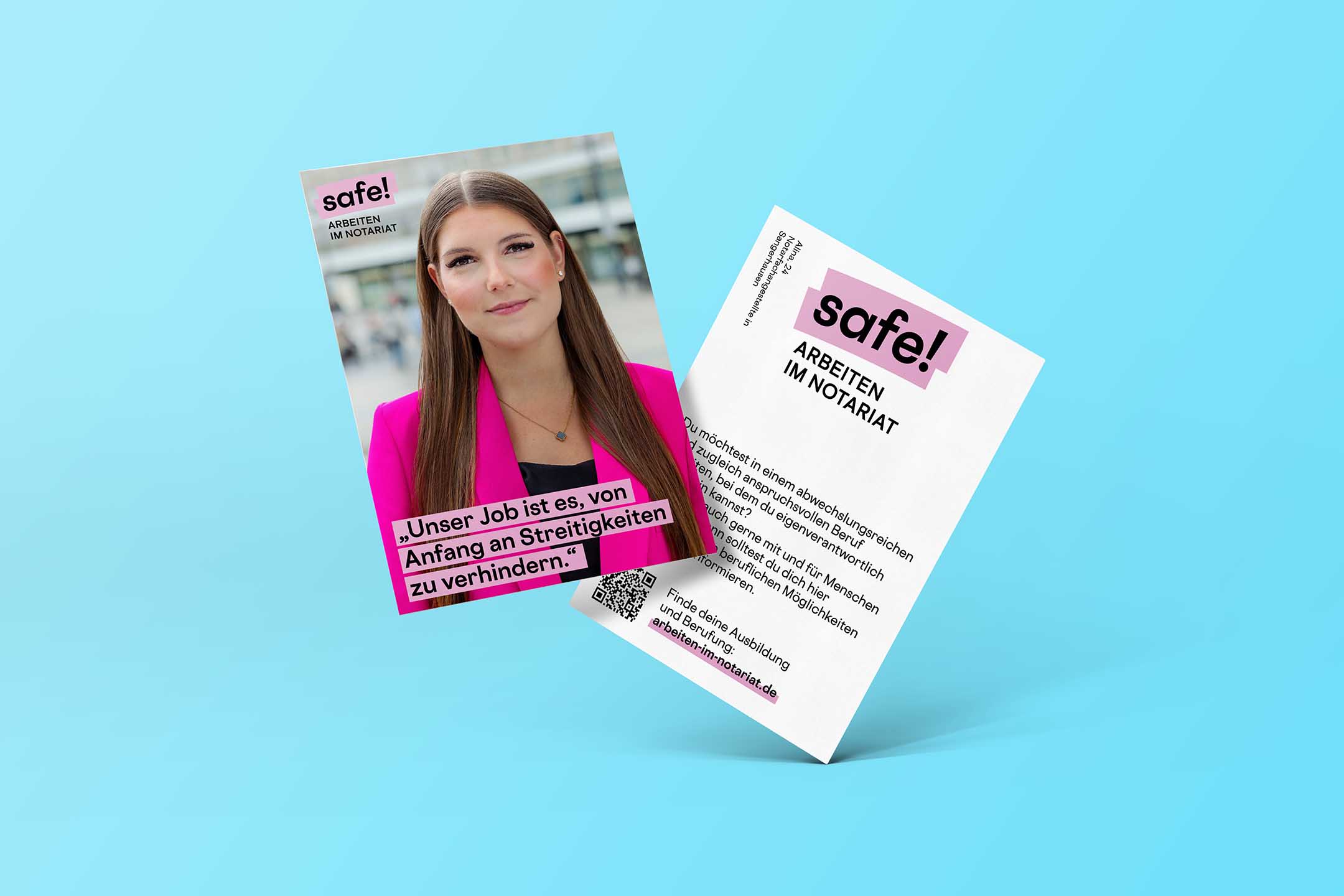 Postkartendesign der Kampagne safe! Arbeiten im Notariat für die Bundesnotarkammer