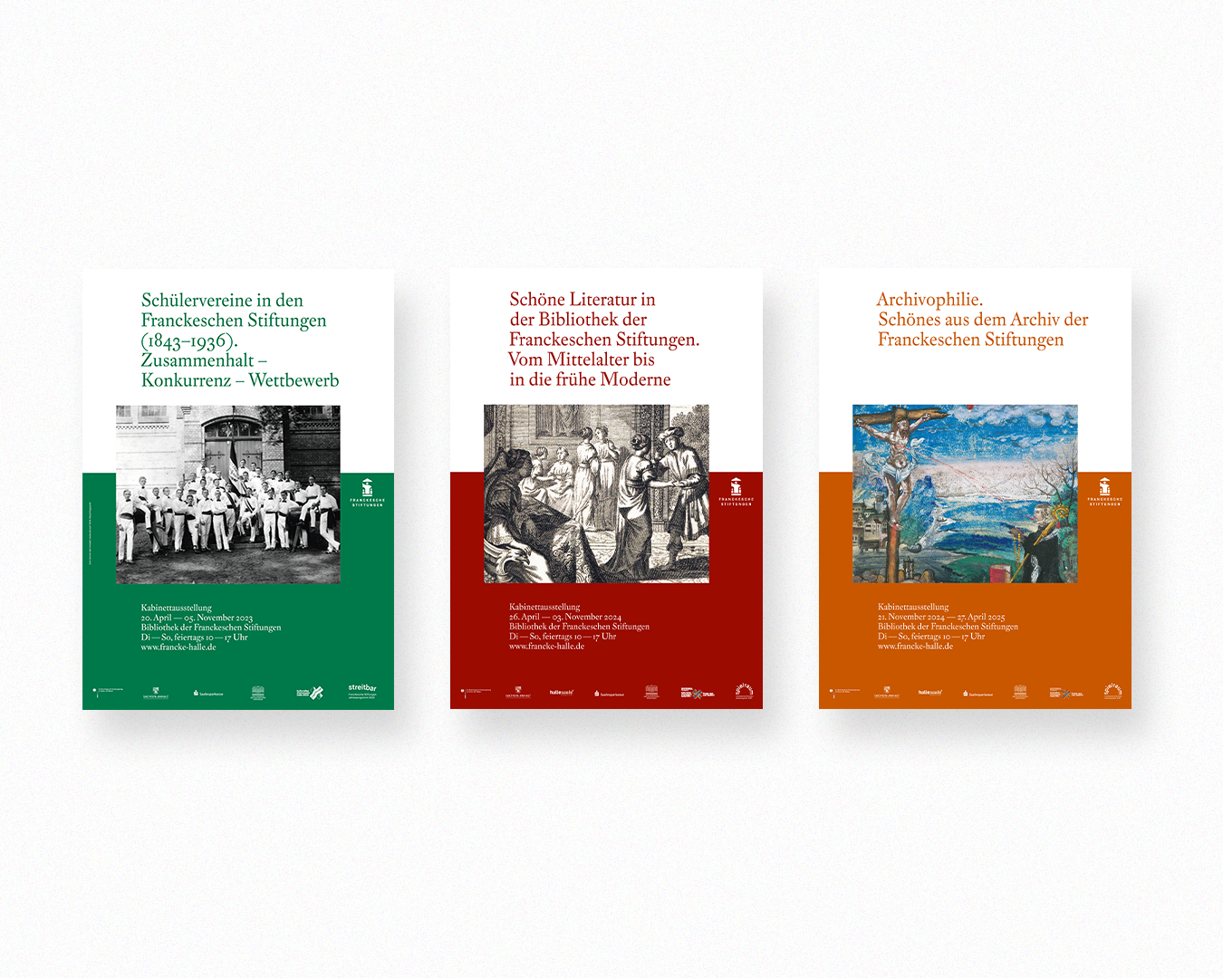 drei Plakate für eine Kabinettaustellung. Auf den Plakaten sind historische abbildungen zu sehen.