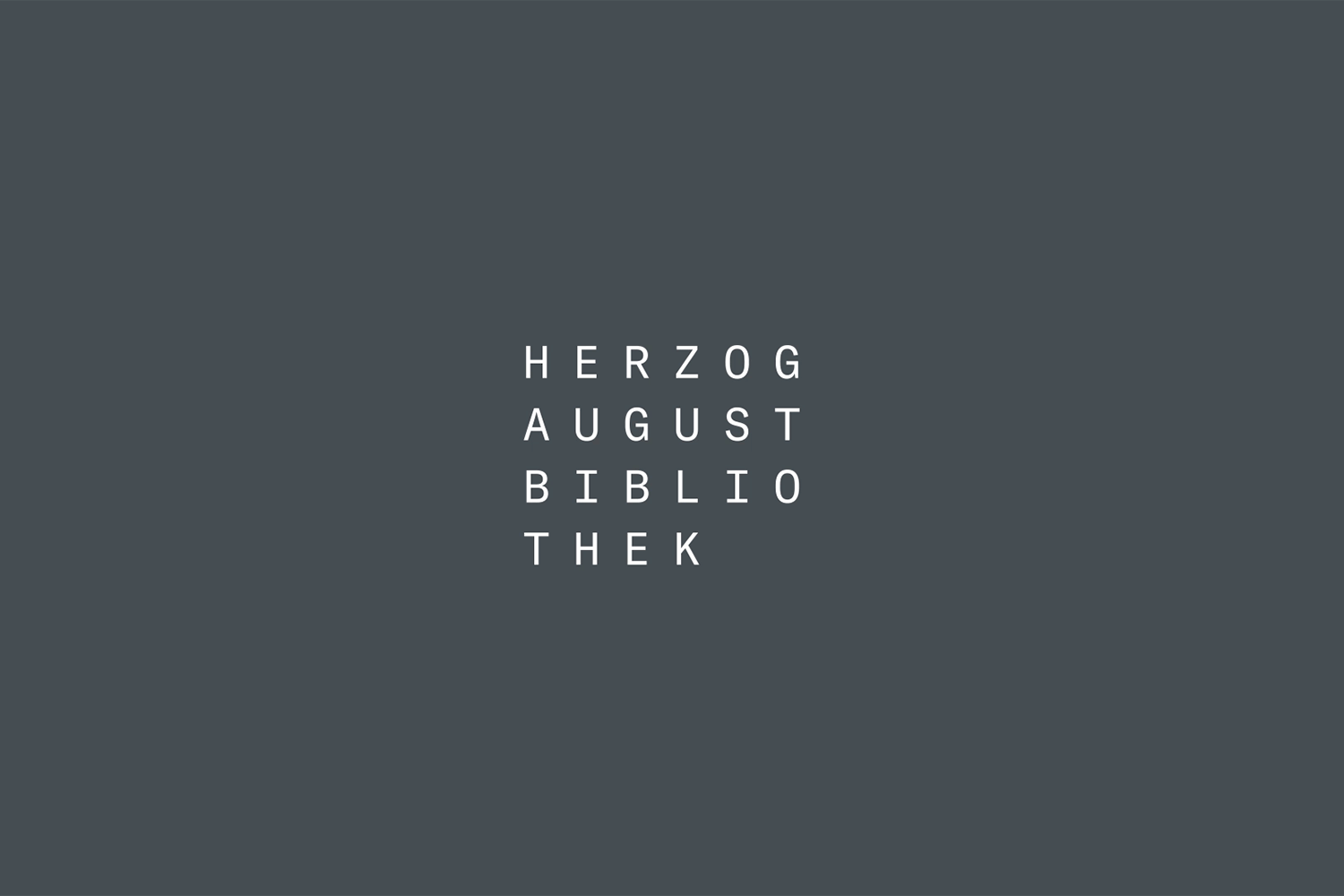 Logo „Herzog August Bibliothek“: Einzelne Buchstaben in gleichen Abständen über und untereinander bilden ein Rechteck