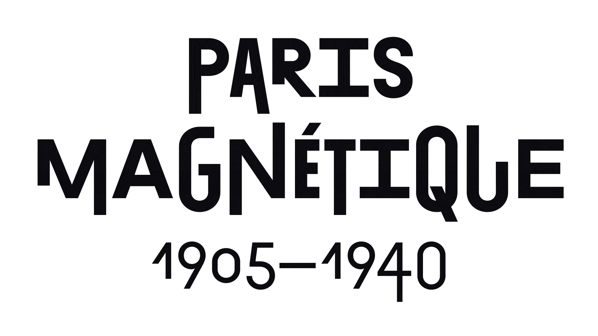 Die Wörter „Paris Magnétique“ in Großbuchstaben. Einzelne Buchstabenstriche bewegen sich langsam zueinander