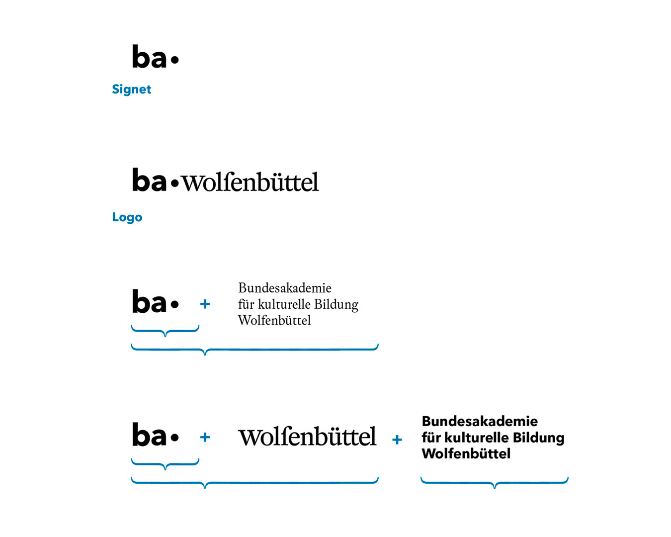 Schematische Ansicht des Aufbaus des Bundesakademie Wolfenbüttel-Logos auf weißem Hintergrund