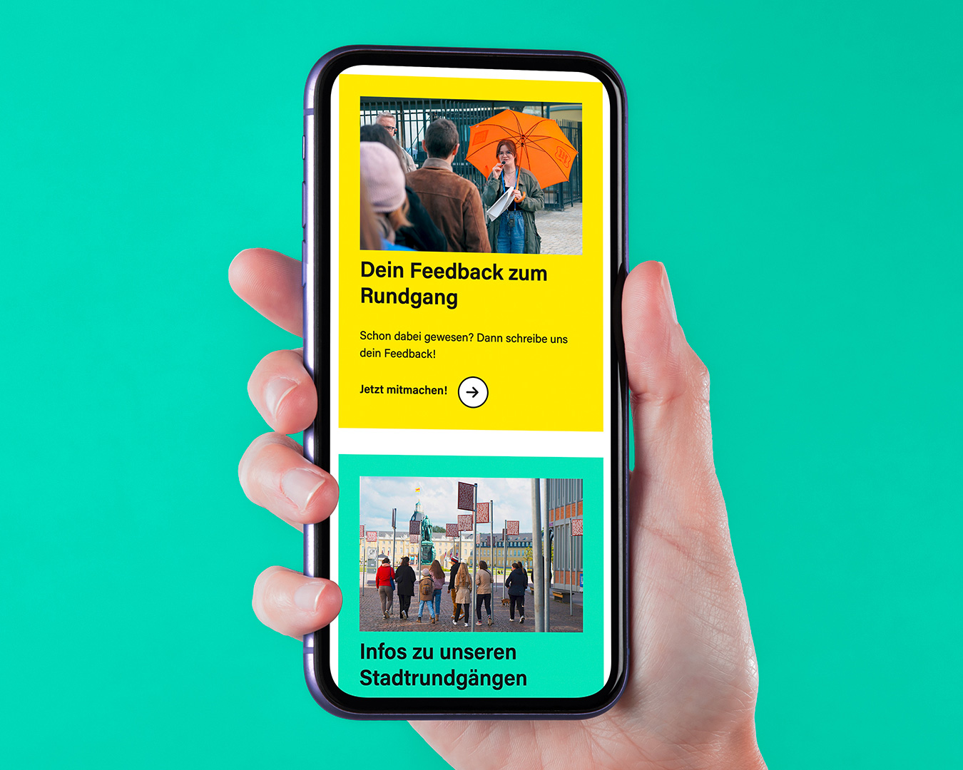Smartphone-Screen mit Stiftung Forum Recht Bildern