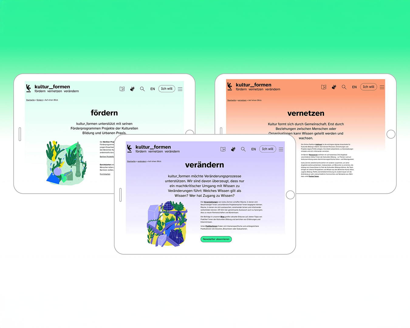 IPad Mockup von Anwendung des Design (Web, verschiedene Farbvarianten)